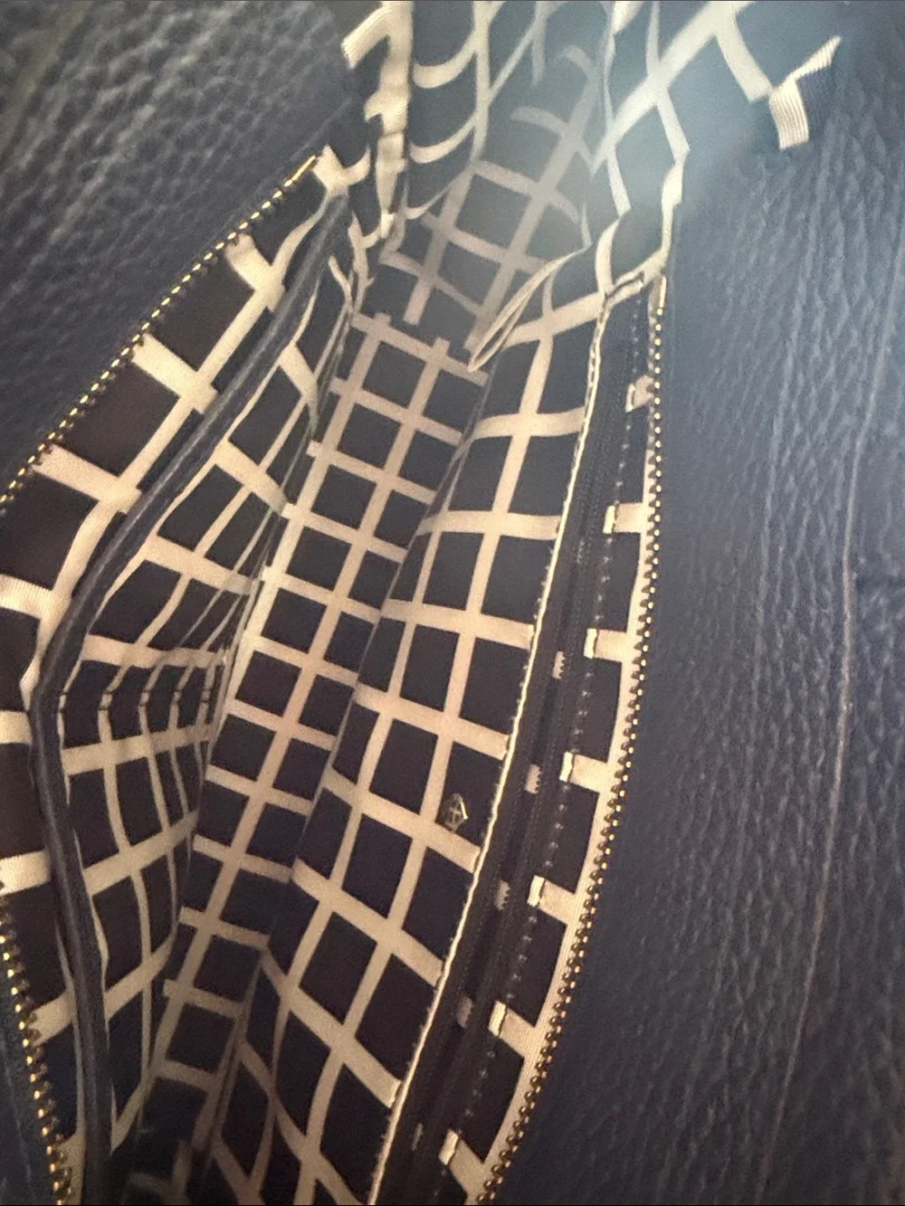 kate spade Navy and Cream Leather Satchel with Gold Hardware